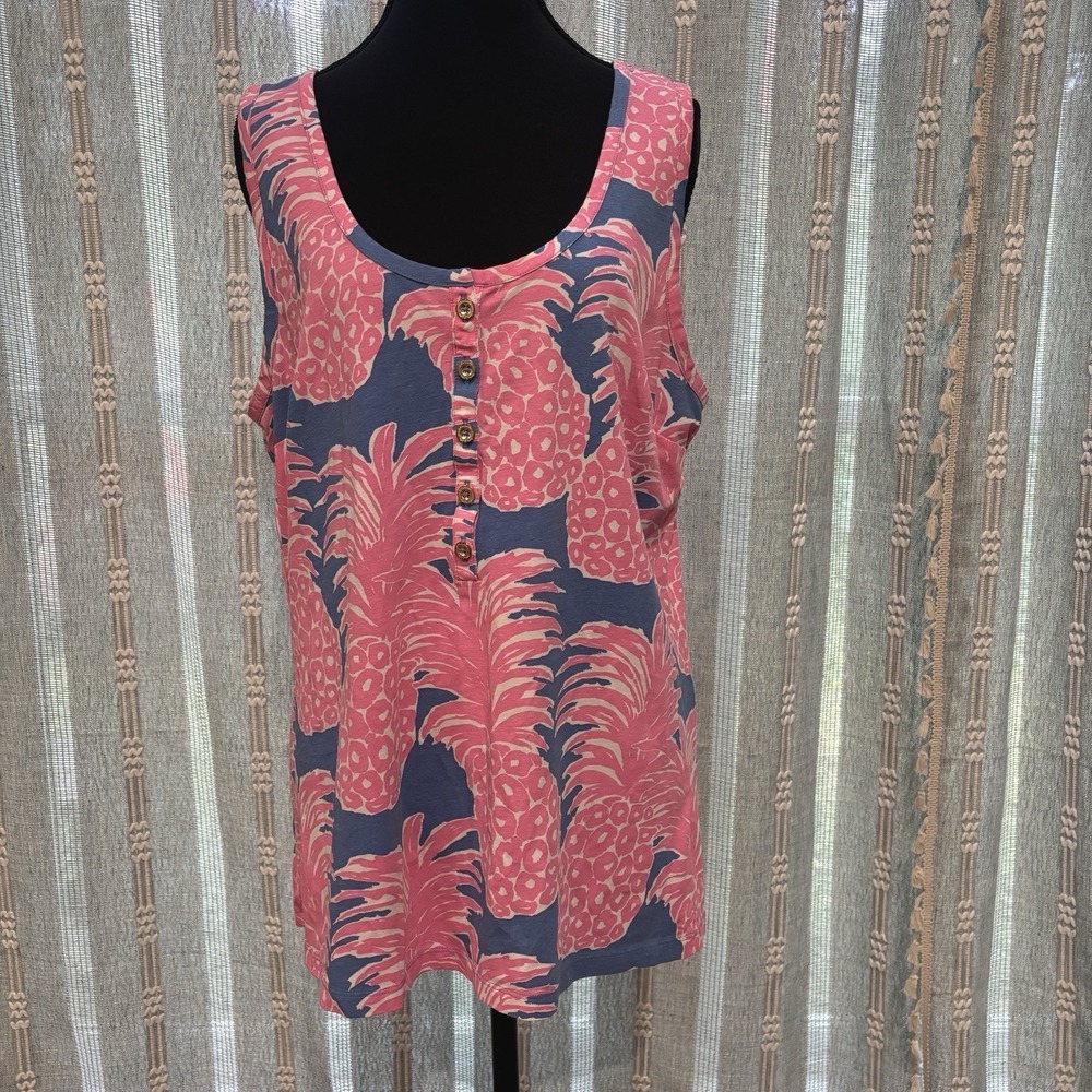 Lilly Pulitzer Blue Haven Little Flamingo Pineapple Pink Merrill Top Tank XL